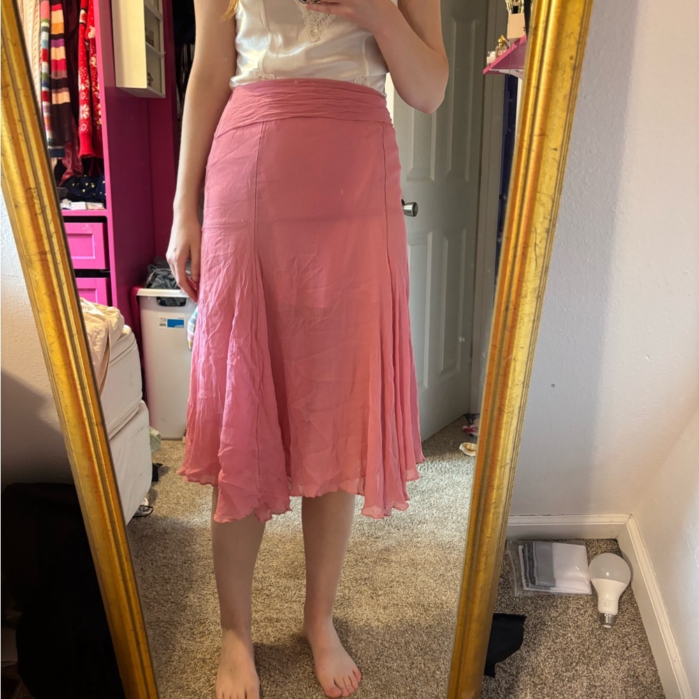 Pink 100% Silk Midi Skirt - Victor Alfaro